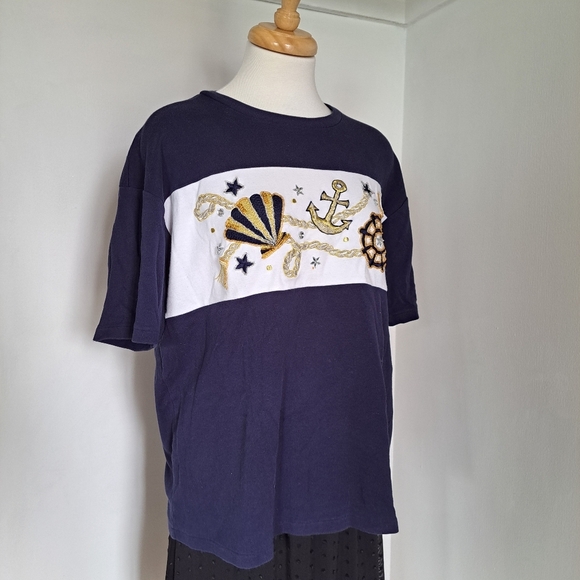 I.B. Diffusion | Blue & white embroidered sailing graphics with rhinestones - Picture 5 of 10